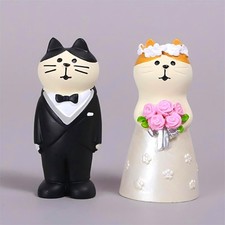 Wedding Cat Figurines Set Bride And Groom Kitty Cake Topper Resin picture