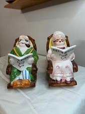 LEFTON PAIR Ceramic Grandma And Grandpa Retirement Fund Banks Japan VINTAGE picture