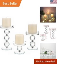 Crystal Glass Pillar Candlestick Holders Pillar Candle Holders Sets | Clear G... picture
