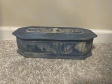 Vintage Blue Incolay Stone Jewelry Box w/ White Cameo & Flowers See Details picture