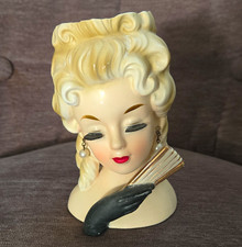 Ceramic Lady Head Vase Ivory Blonde Woman Black Gloves Painted Glossy picture