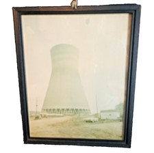 Vintage 1970s Nuclear Power Plant Cooling Tower Construction Photo Framed AS IS picture