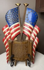 VINTAGE SEXTON USA Metal Pledge of Allegiance Wall Hanging Crossed Flags Plaque picture