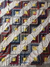 Antique 1890-1910 Log Cabin Fields And Furrows Patchwork Quilt Top Scrap Sampler picture