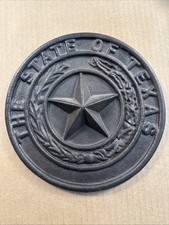 Vintage The State Of Texas Lone Star 8.5” Cast Iron Plaque picture