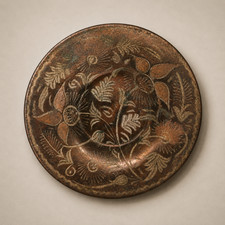 Vintage Hand Engraved Copper Wall Plate Floral Design Decorative Hanging Decor picture