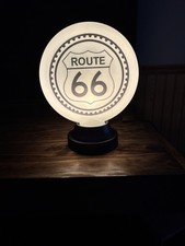 ROUTE 66 Milk Glass Mini Gas Pump Globe TABLE DESK LAMP Approx 11x8”  Inches. picture