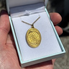 24k Gilded Sterling Silver Oval Flower 1980 Mothers Day Carnation Pendant, chain picture