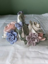Vintage Porcelain Ceramic Flower Bouquet Floral Basket Multi Colored picture