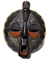 Vintage Handcarved Circular Ghana African Sese Wood Mask, Pre-owned picture