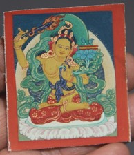 Real Tibet Buddhist Hand-Painted Tsaklis Thangka Manjusri Bodhisattva Mini Size picture