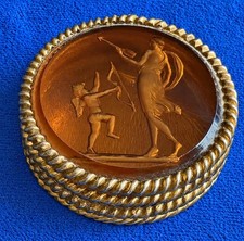 Vintage Signed Goldette Venus Cupid Intaglio Amber glass Cameo Pill/Perfume Box picture