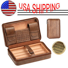 Galiner Brown Leather Cedar Lined Cigar Case Travel Cigar Humidor W/ Humidifier picture
