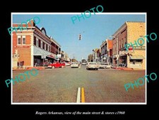 OLD POSTCARD SIZE PHOTO OF ROGERS ARKANSAS THE MAIN STREET & STORES c1960 picture