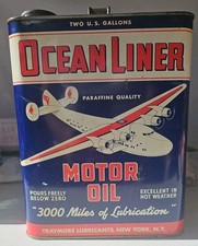 Rare Vintage Ocean Liner Motor Oil 2 Gallon Can Airplane Graphics 1940s Wow- FC picture