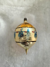 Vintage Mercury Glass Christmas Golden Ornament Tear Drop Dancing Santa Poland picture