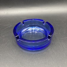 Vintage Cobalt Blue Glass Ashtray 4” Round MCM No Chips picture