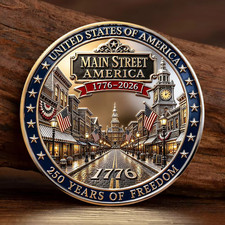 Main Street America 250 Years of Freedom Challenge Coin 1776-2026 Patriotic picture