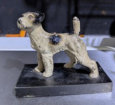 RARE ANTIQUE HUBLEY CAST IRON FOX TERRIER AIREDALE DOG TOY STATUE PAPERWEIGHT picture