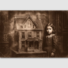 Creepy Victorian Spirit Photograph Photo Print Haunted Girls Dollhouse Ghost 97 picture