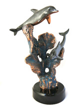 DONJO 2 Dolphin Art Sculpture Figurine Statue Copper  2000 Ltd Ed 301/1975 8lb picture