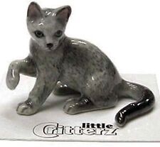 ➸ LITTLE CRITTERZ Cat Miniature Figurine Russian Blue Cat Kitten Silver picture