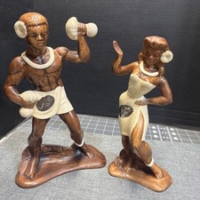 VTG Treasure Craft of Hawaii Female & Male Hula Dancers Ceramic Figurines 11” picture