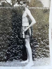 Shirtless teenage Boy Posing 1950s Black & White picture