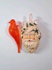 Set Of 2 Christmas Ornaments Roost Red Glad Bird & Victorian Floral Santa Head picture
