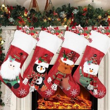 4 Pack Christmas Stockings 19 Inch Xmas Stocking Home Decor Holiday Red picture