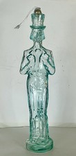 VINTAGE NOS SWEET ANTIQUES GLASS LTD. UNCLE SAM SEA GREEN OIL LAMP BOTTLE~ SPAIN picture