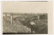 Cushman Montana - RPPC Man at Wooden Irrigation Flume - 1911 DPO scarce picture