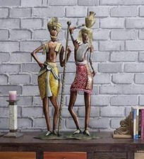 Collectibles Figurines Tribal Couple Decor Art Multicolor Antique Metal Statue picture