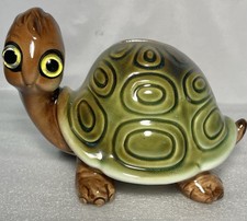 Vintage Lefton Ceramic Turtle Coin Bank Green/Brown Big Eyes Japan H3893R NICE picture