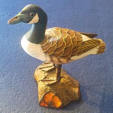 Vintage Detailed Wooden Canada Goose Miniature Decoy Carving Glass Eyes Figurine picture