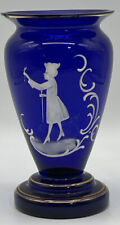 Vintage Cobalt Blue Vase Hand Enameled Bohemian Glass Mary Gregory picture