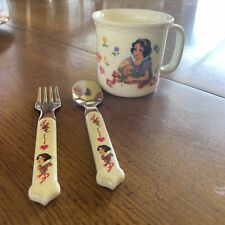 Vintage Disney Snow White Childs Melamine Cup Fork  Spoon Elandia Selandia picture