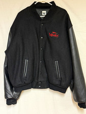 The Disney Catalog Disney Villains Black Wool Varsity Jacket Leather Sleeves XXL picture
