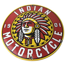 Vintage Indian Porcelain Sign - Chief Headdress Motorcycle Logo Sign picture