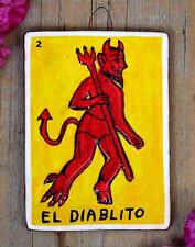 Loteria #2 El Diablito the Devil Clay Hand Painted Tonala Mexican Game Folk Art picture