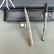 Hot MB Silver Tone Floral Engraved Rollerball Pen w/ Pouch & Refill picture