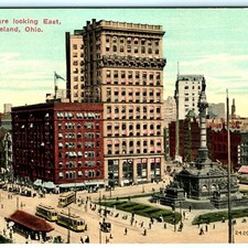 c1910s Cleveland, OH Postcard Public Square Monument Streetcars Trolleys picture