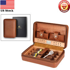 Galiner Travel Cigar Humidor Leather Case Cedar Wood Lined Holds 6ct W/ Gift Box picture