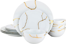 Elegant 12-Pc Fine China Dining Set with 24K Gold Accents - Service for 4 picture