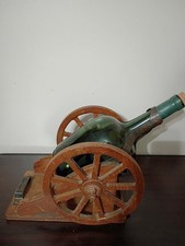Vintage Courvoisier Cognac Wood Brass Cannon Bottle Holder Stand w/ Wheels  picture