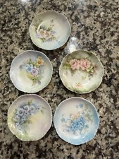 5 Haviland French Limogues Hand Painted Floral Butter Pats signed M Simon picture