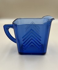 Hazel Atlas Glass Co. Chevron Pattern - Cobalt Blue Pitcher - 1930s picture