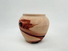 Nemadji Pottery Handmade Clay Vase Red Brown Black Swirl Beige USA Hand Painted picture