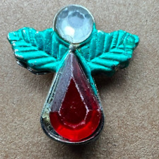 Vtg Lapel Pin Christmas Guardian Angel Rhinestones Red Green 1/2