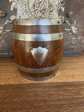 Antique English Oak Wooden Biscuit Barrel with Ironstone Insert - c. 1900 picture